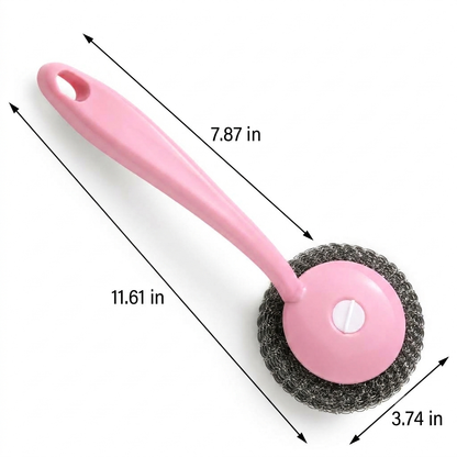 Stainless steel scrubbing steel wool handle brush
