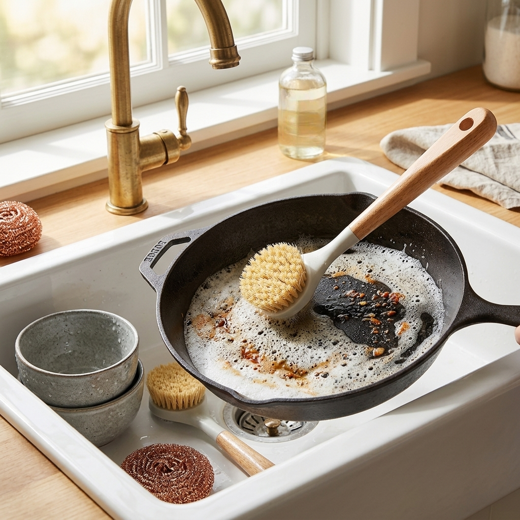 Solid Wood Handle Pot Brush